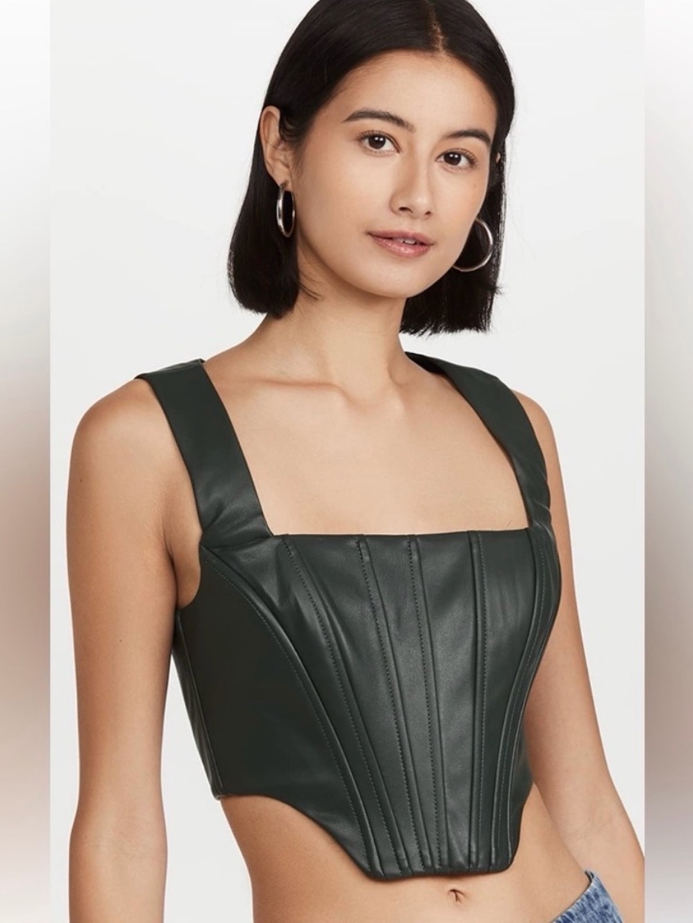STAUD Black Vegan Leather Corset Top - edgy Structured Bustier size 0